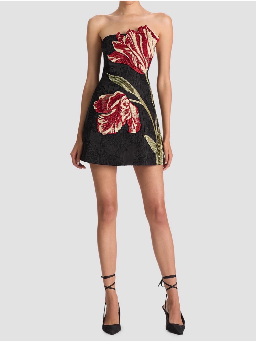 Alice + Olivia Katia Strapless Floral Appliqué Mini Dress - Picture 3 of 7